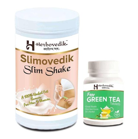 1 - Herbovedik Slim Shake & Fizzy Green Tea Tablets Combo,  2 Piece(s)/Pack  Unflavoured 