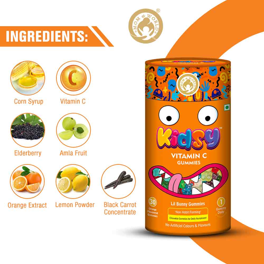 5 - Mom & World Kidsy Vitamin C,  30 gummies  Orange (Pack of 3) 