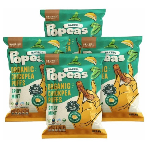1 - Nourish Organics Popeas Organic Chickpea Puffs, Spicy Mint (Pack of 4) 60 g
