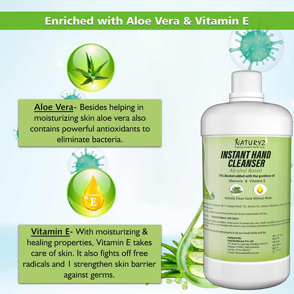 6 - Naturyz Instant Hand Cleanser,  Aloevera & Vitamin E  5 L  Alcohol Based 