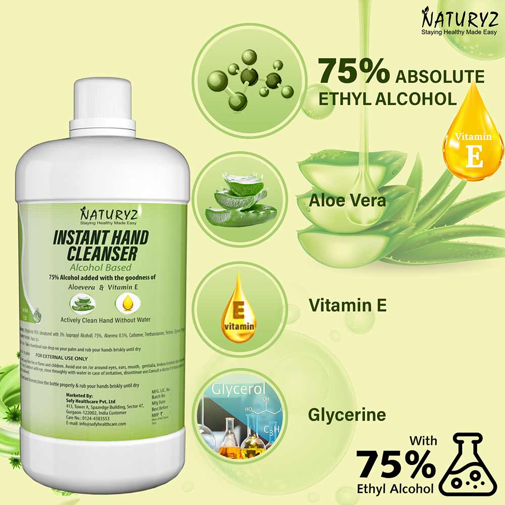 4 - Naturyz Instant Hand Cleanser,  Aloevera & Vitamin E  1 L  Alcohol Based 