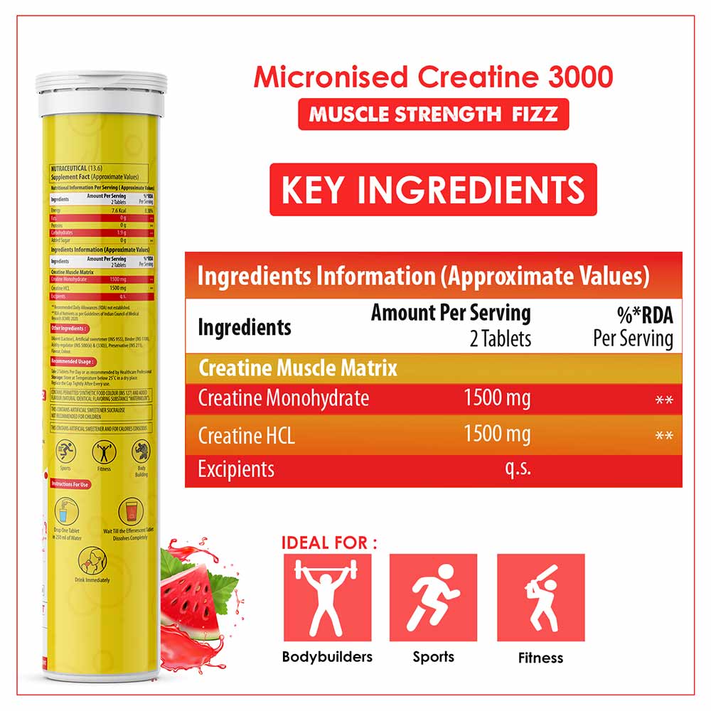 3 - Naturyz Micronized Creatine 3000,  Watermelon (Pack of 3)  20 tablet(s) 