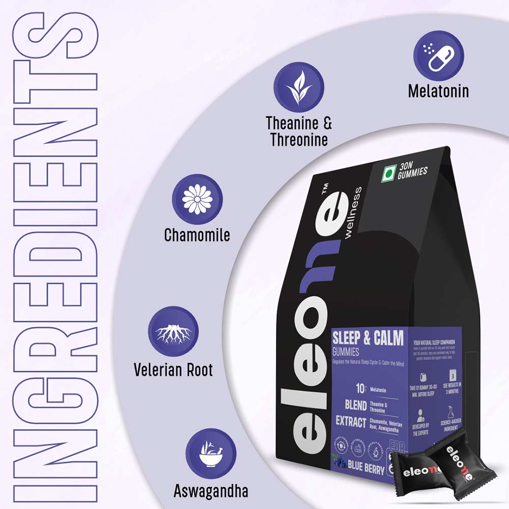 2 - Eleone Wellness Sleep & Calm 10mg Melatonin,  30 gummies  Blue Berry 