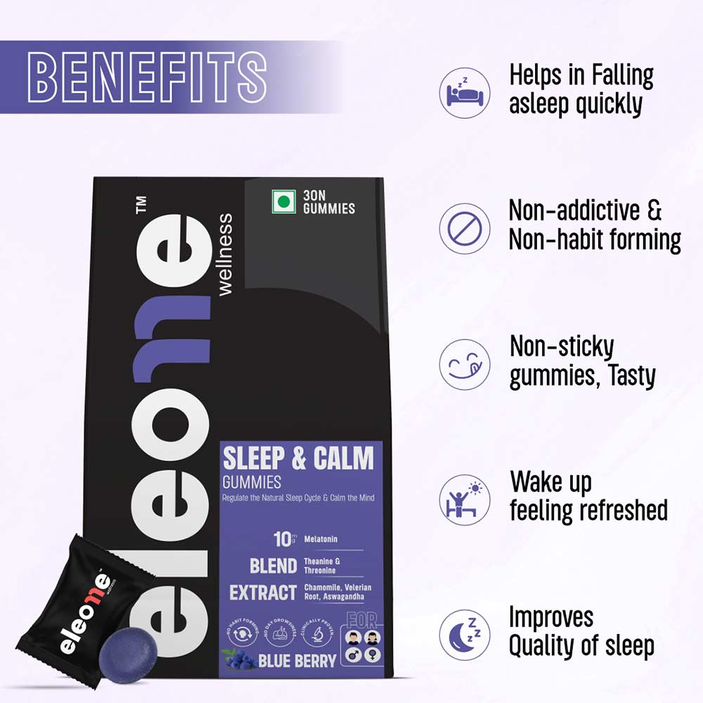 5 - Eleone Wellness Sleep & Calm 10mg Melatonin,  30 gummies  Blue Berry 
