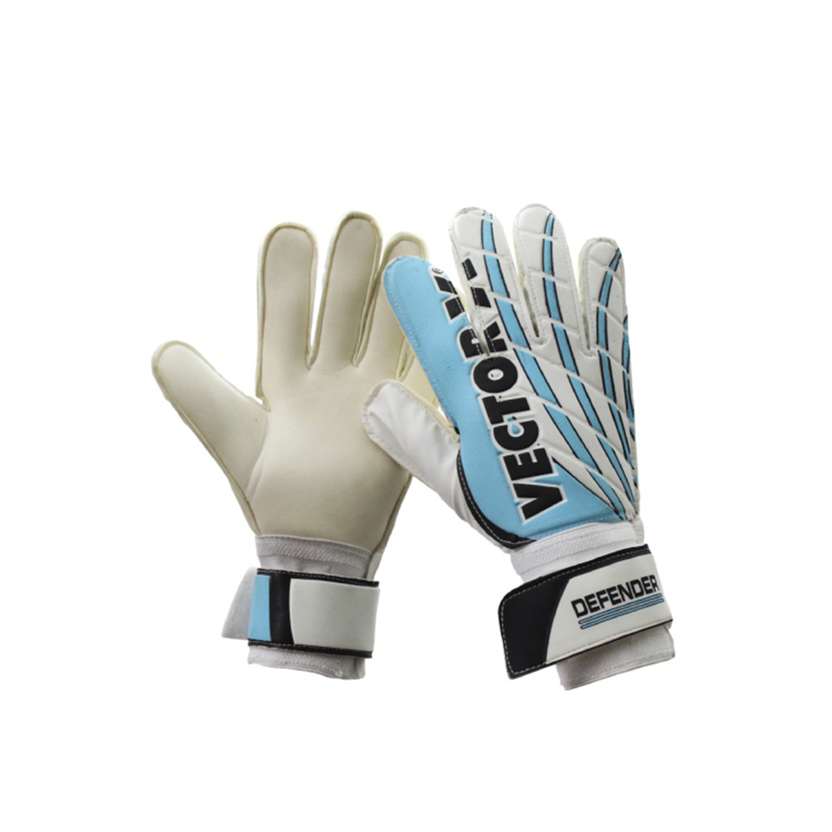 Vector X Defender Goal Keeper Gloves,  White with Sky Blue  SMALL 