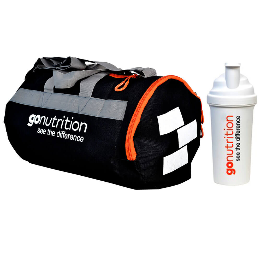 GoNutrition Shaker 750ml and Duffle Bag, Black White online in India | HealthKart.com