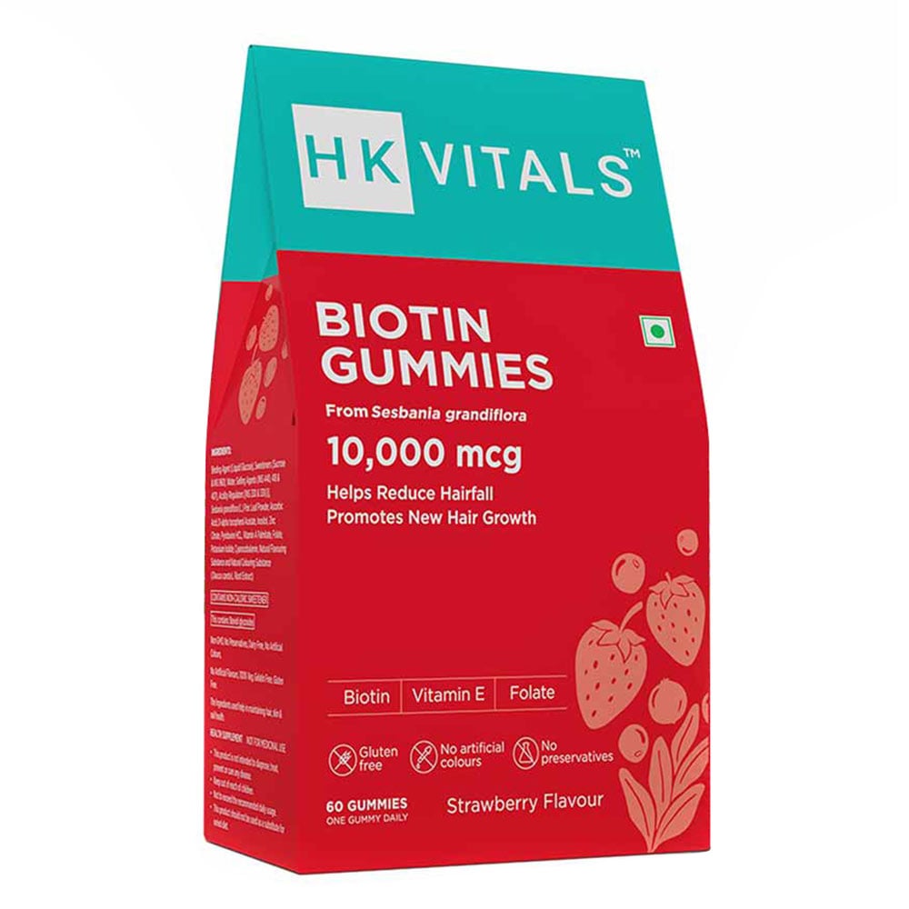 8 - HK Vitals Biotin (10000 mcg) by  HealthKart,  60 gummies  Strawberry 