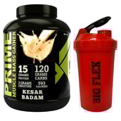 Big Flex Prime Muscle Mass Gainer, 6.6 lb Kesar Badam + Bigflex Shaker 700 ml Free
