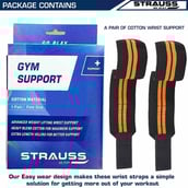 4 - Strauss WL Cotton Wrist Support (Pack of 2),  Black & Orange  Free Size 