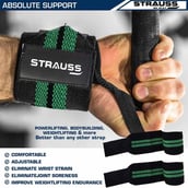 1 - Strauss WL Cotton Wrist Support (Pack of 2),  Black & Green  Free Size 