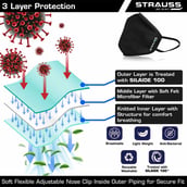 1 - Strauss Unisex Anti-Bacterial Protection Mask, Small, Black
