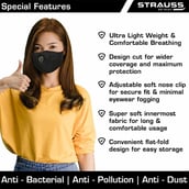3 - Strauss Unisex Anti-Bacterial Protection Mask with Vent,  Large, Black 