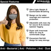 4 - Strauss Unisex Anti-Bacterial Protection Mask,  Small, Grey 