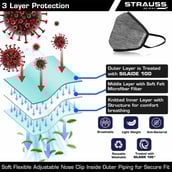 2 - Strauss Unisex Anti-Bacterial Protection Mask, Large, Grey