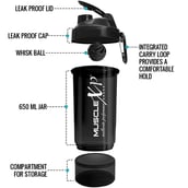 2 - MuscleXP PRO XP Gym Shaker,  Black with Compartment  650 ml 