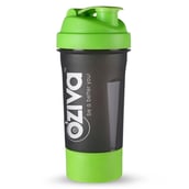 1 - Oziva Shaker,  Green Top with Detachable Storage Compartment & Mesh Strainer  600 ml 