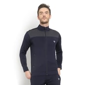 2 - John Ally Color block Jacket with Two Side Zipper Pocket,  Navy Blue  Medium 