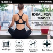2 - Strauss Anti Skid EVA Yoga Mat with Carry Strap,  Black  6mm 
