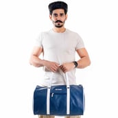2 - Man Arden PVC Leather Travel Duffle Bag,  Blue & White 