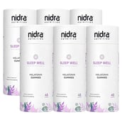 1 - Nidra Nutrition Sleep Well Melatonin,  45 gummies  Strawberry (Pack of 6) 