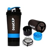 6 - beatXP Protein Shaker with Storage 3 Compartments,  Black and Blue  500 ml 