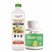 1 - Herbovedik Giloy Tuksi Juice & Fizzy Green Tea Tablets Combo,  2 Piece(s)/Pack 