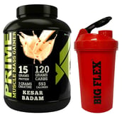Big Flex Prime Muscle Mass Gainer, 6.6 lb Kesar Badam + Bigflex Shaker 700 ml Free