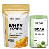 1 - Big Flex Essential Whey Protein Concentrate & Isolate,  2.2 lb  Mango Milkshake with Bigflex Essential Bcaa Green Apple 250g 