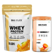 Big Flex Essential Whey Protein Concentrate & Isolate, 2.2 lb Mango Milk Shake with Bigflex Essential Pre-Workout Orange 400g