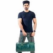 2 - Man Arden PVC Leather Barrel Style Travel Bag, Green