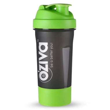 Oziva Shaker, Green Top with Detachable Storage Compartment & Mesh Strainer 600 ml