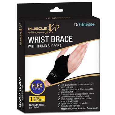 MuscleXP Wrist Brace with Thumb Support,  Black  Free Size 