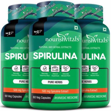 NourishVitals Spirulina - Pack of 3, 60 veggie capsule(s)