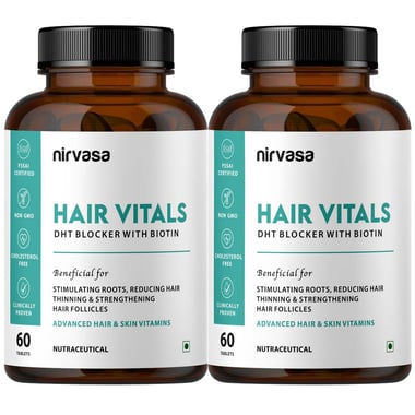 Nirvasa Hair Vitals DHT Blocker with Biotin, 60 tablet(s) Unflavoured (Pack of 2)