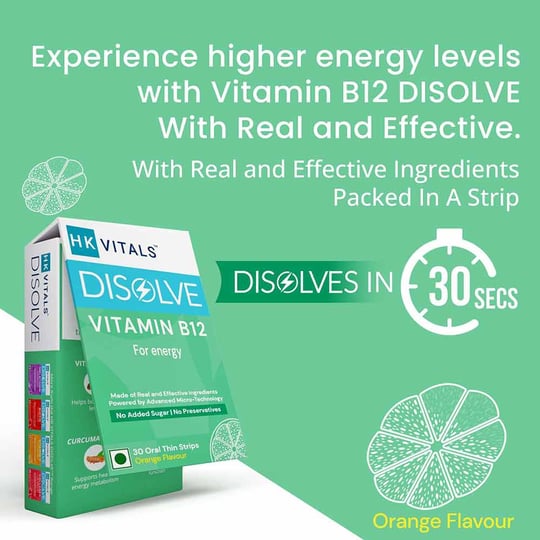 3 - HK Vitals DISOLVE Vitamin B12 by HealthKart,  30 Strip(s)  Orange 