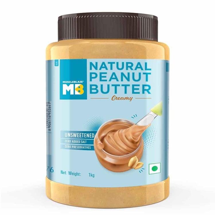 1 - MuscleBlaze Natural Peanut Butter Unsweetened,  1 kg  Super Smooth 