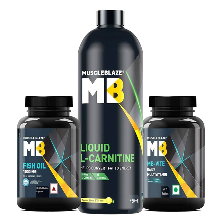 MuscleBlaze Fish Oil, MB-VITE Daily Multivitamin & Liquid L-Carnitine Combo