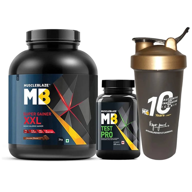 MuscleBlaze Super Gainer XXL Weight Gainer 3 kg & Test Pro 60 Caps Combo