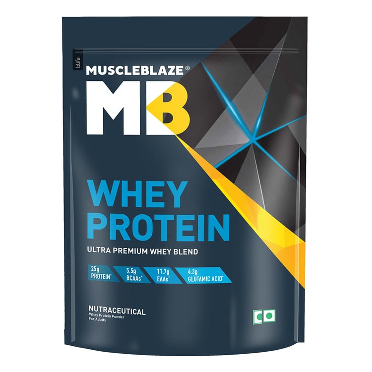 MuscleBlaze 100% Whey Protein Supplement Powder with Digestive Enzyme,  2.2 lb  28 Servings (Strawberry) 